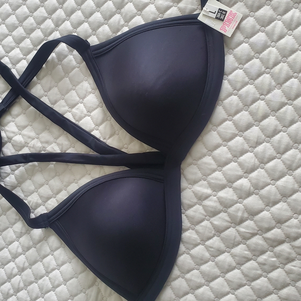 PINK Victoria's Secret Black Bikini Top SZ L NWT